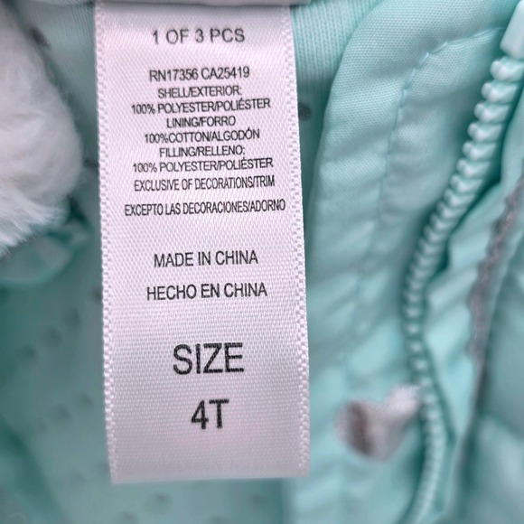 Little Me Girls Mint Green Heart Puffer Vest Ruffle Bow Hooded 4T - Picture 5 of 5